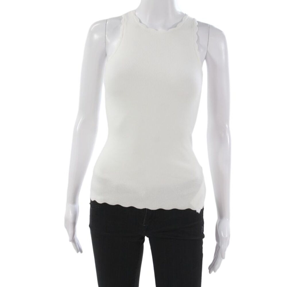 Minnie Rose Women Basic High Neck Tank White Sleeveless Solid Spring Size XS